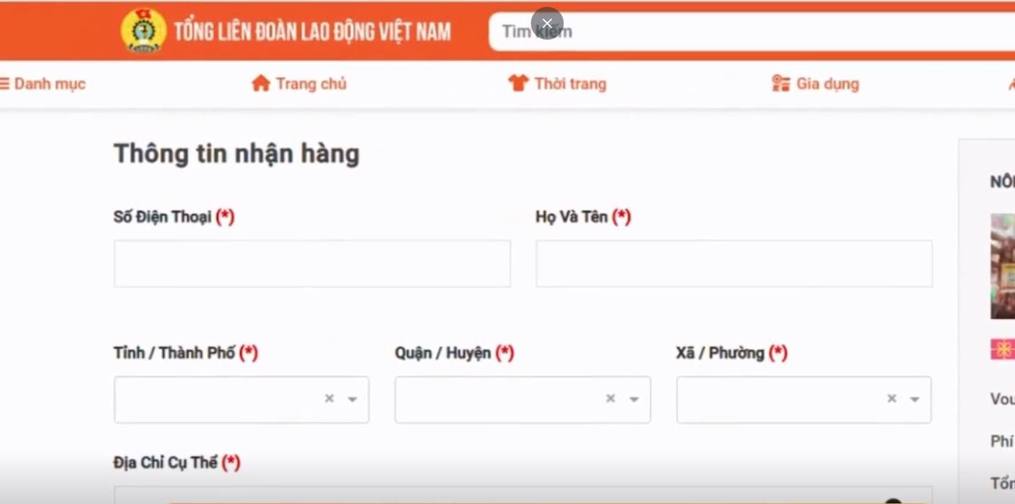 Điền thông tin nhận hàng