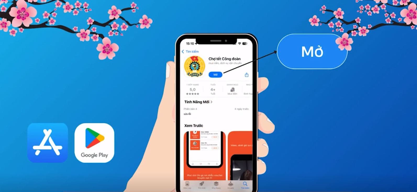 mở ứng dụng "Chợ Tết Công Đoàn 2025