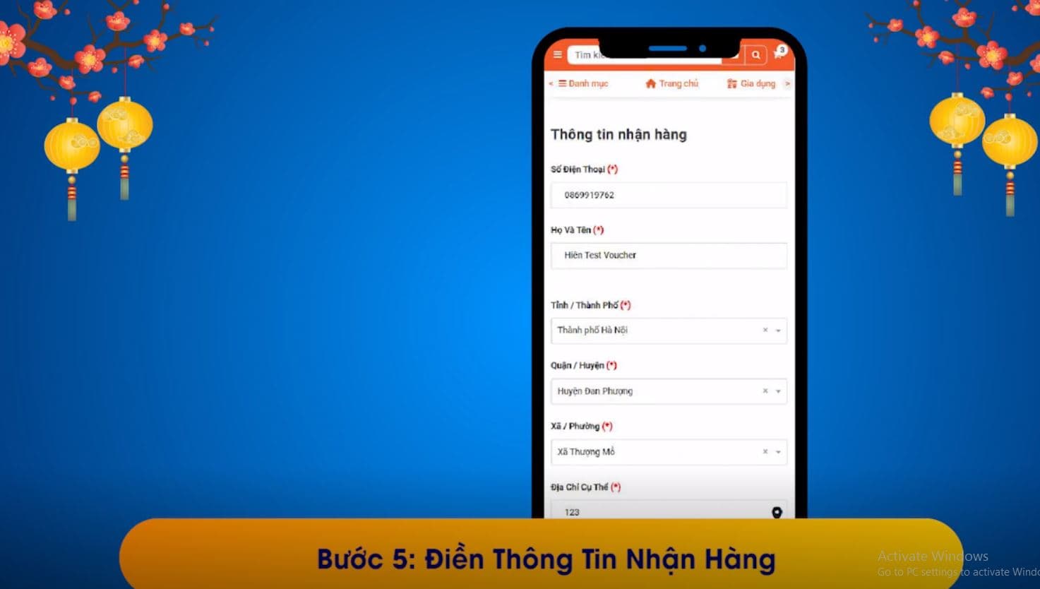 Điền thông tin nhận hàng