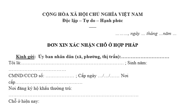 Mẫu đơn xin xác nhận chỗ ở hợp pháp mới nhất năm 2024?