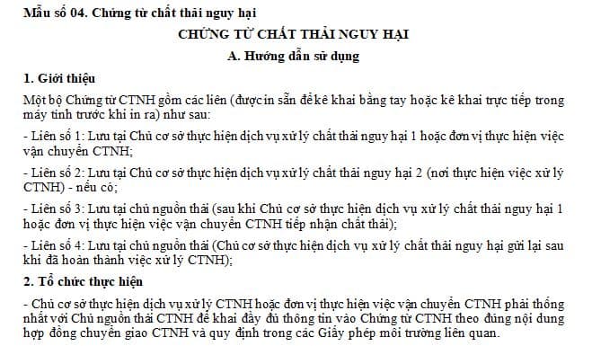 Mẫu chứng từ chất thải nguy hại