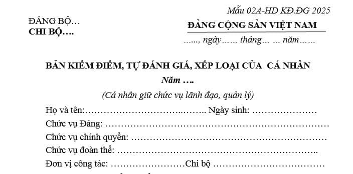 Mẫu bản kiểm điểm cá nhân Bí thư chi bộ cuối năm 2025