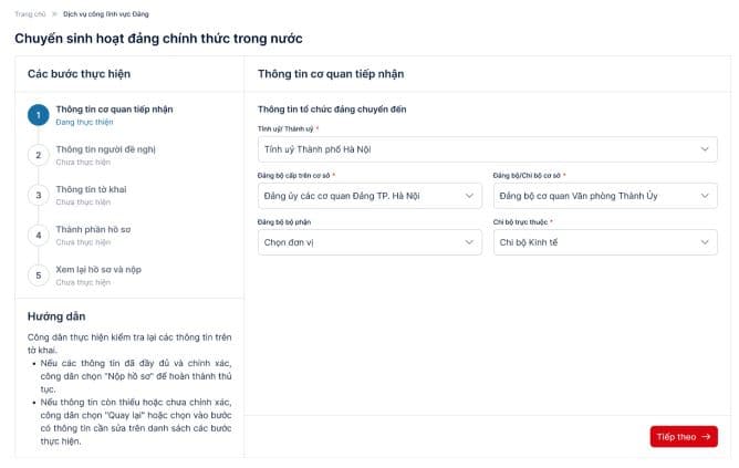 Đảng viên chọn cơ quan tiếp nhận