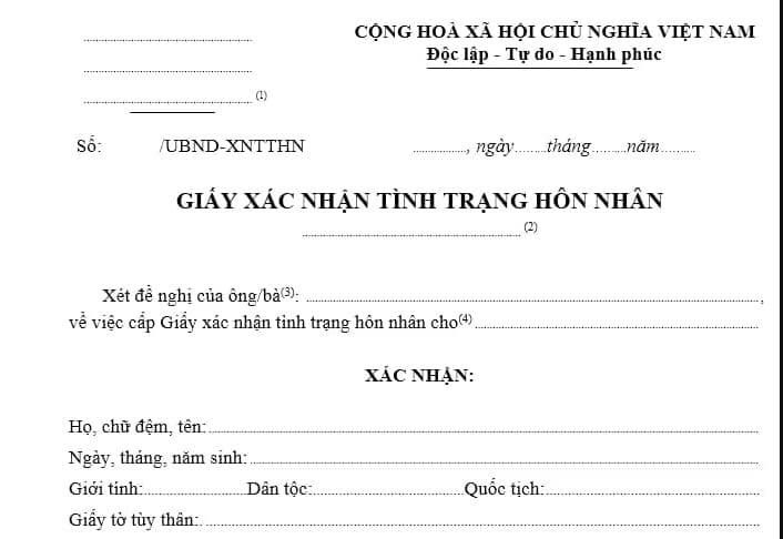 Mẫu tờ khai xin cấp Giấy xác nhận độc thân