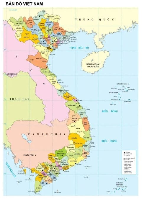 Bản đồ Việt Nam 63 tỉnh thành Việt Nam trước khi sáp nhập 