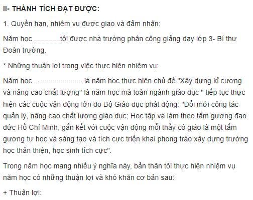 Mẫu báo cáo thành tích cá nhân của giáo viên Tiểu học