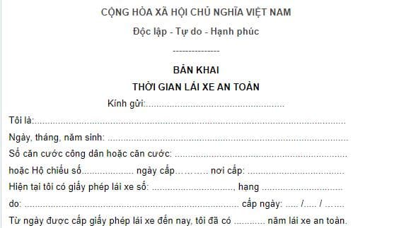 Mẫu Bản khai thời gian lái xe an toàn