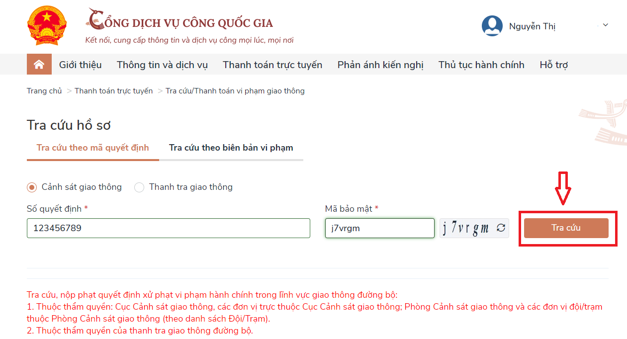 Trường hợp tra cứu theo mã Quyết định