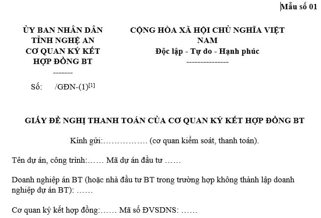 Tải mẫu giấy đề nghị thanh toán của cơ quan ký kết hợp đồng BT 2025 file word?