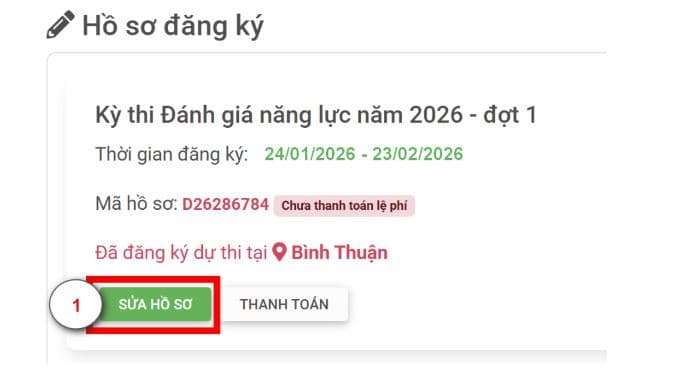 Nhấn nút “SỬA HỒ SƠ”