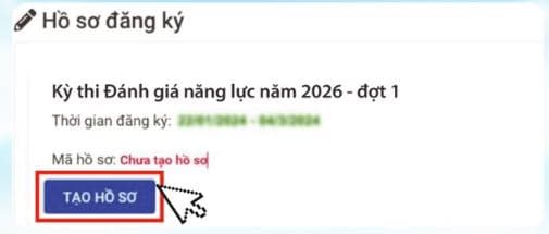 Nhấn nút "Tạo hồ sơ" để bắt đầu đăng ký mới địa điểm thi