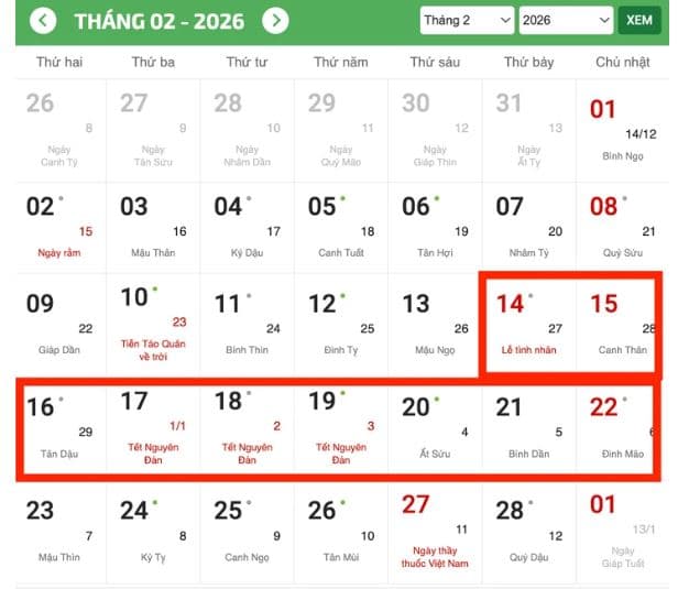 Tết Nguyên đán Bính Ngọ 2026