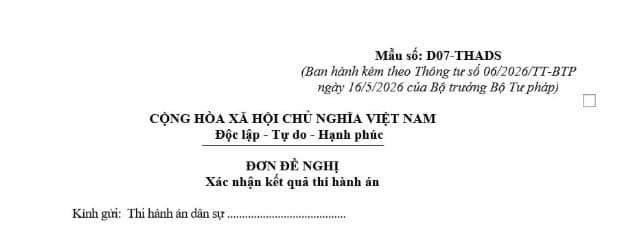 Đơn đề nghị xác nhận kết quả thi hành án dân sự