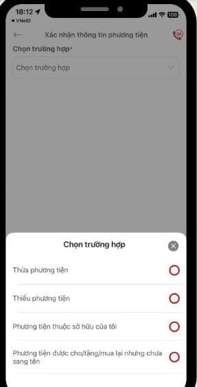 Chọn tình trạng phương tiện cần xử lý