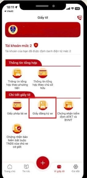 Mở thông tin giấy đăng ký xe