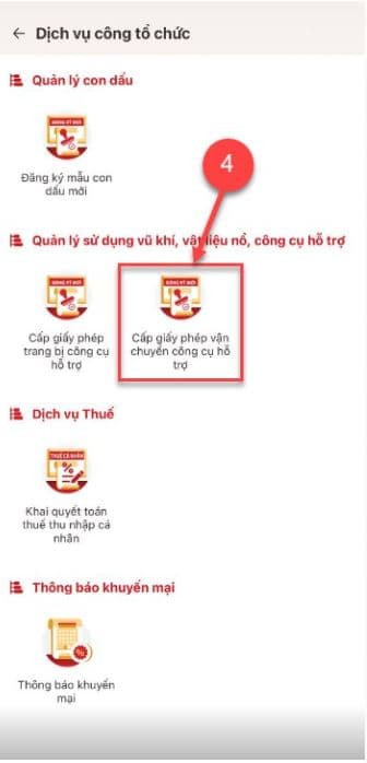 Chọn Cấp giấy phép vận chuyển công cụ hỗ trợ