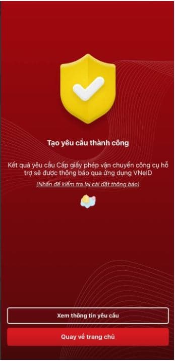 Tạo yêu cầu thành công