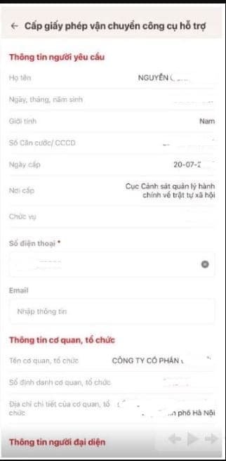 Nhập thông tin chịu trách nhiệm vận chuyển
