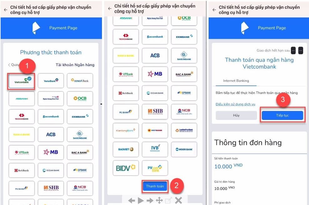 Hệ thống hiển thị màn Phương thức thanh toán