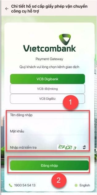 Chọn Tài khoản ngân hàng => Nhấn Thanh Toán => Nhấn Tiếp tục