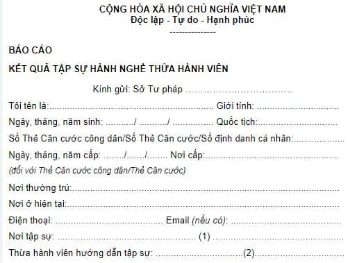 Mẫu Báo cáo kết quả tập sự hành nghề Thừa hành viên mới nhất