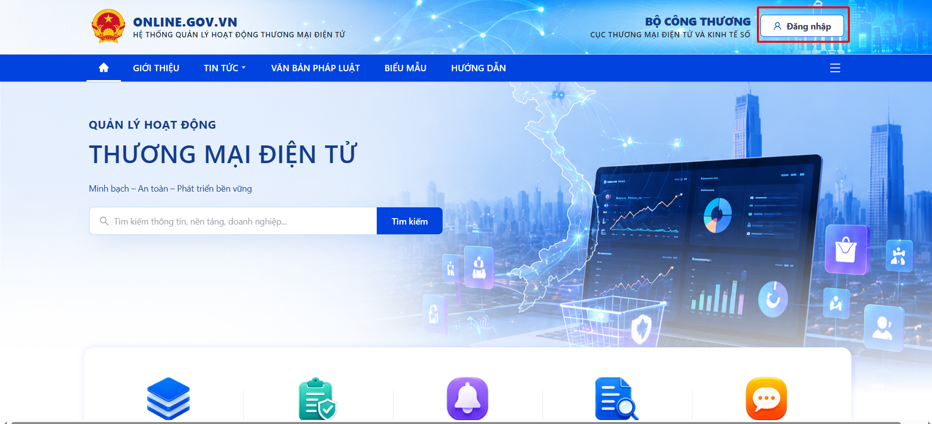 Hướng dẫn đăng nhập thực hiện thủ tục hành chính thương mại điện tử