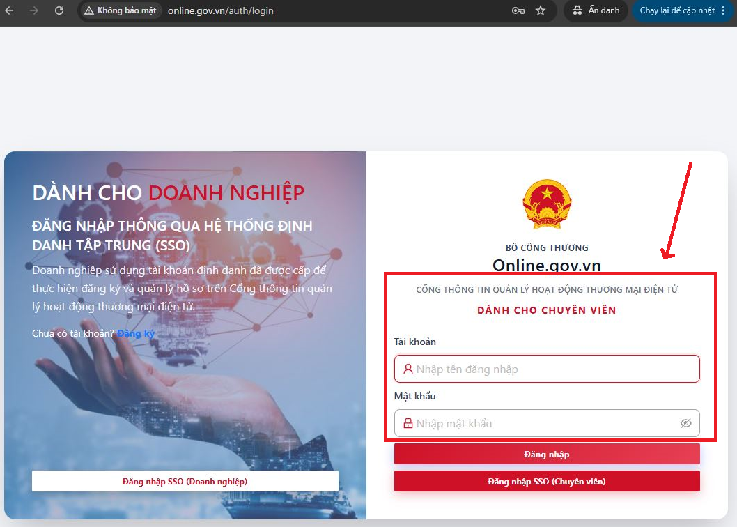 Hướng dẫn đăng nhập thực hiện thủ tục hành chính thương mại điện tử