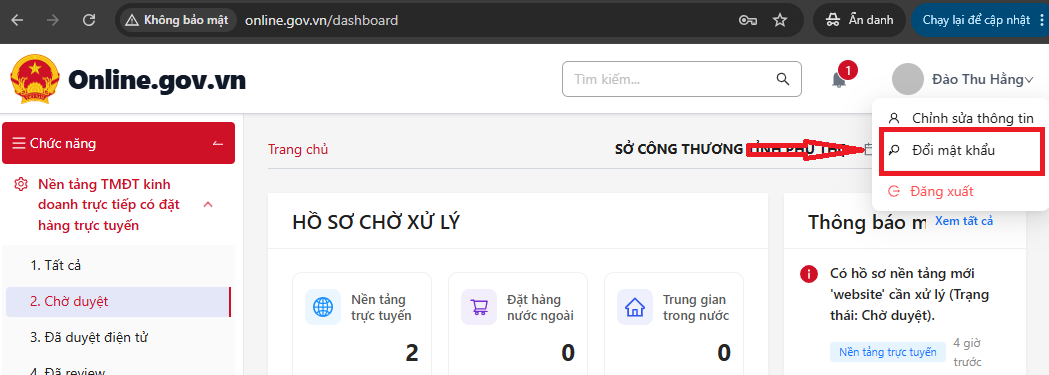 Hướng dẫn đăng nhập thực hiện thủ tục hành chính thương mại điện tử