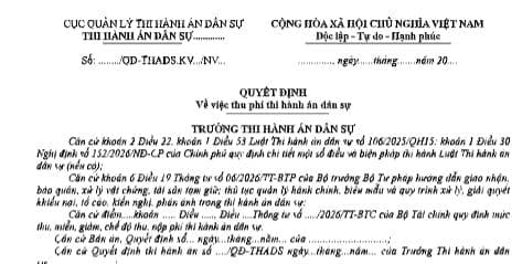 Mẫu Quyết định thu phí thi hành án dân sự