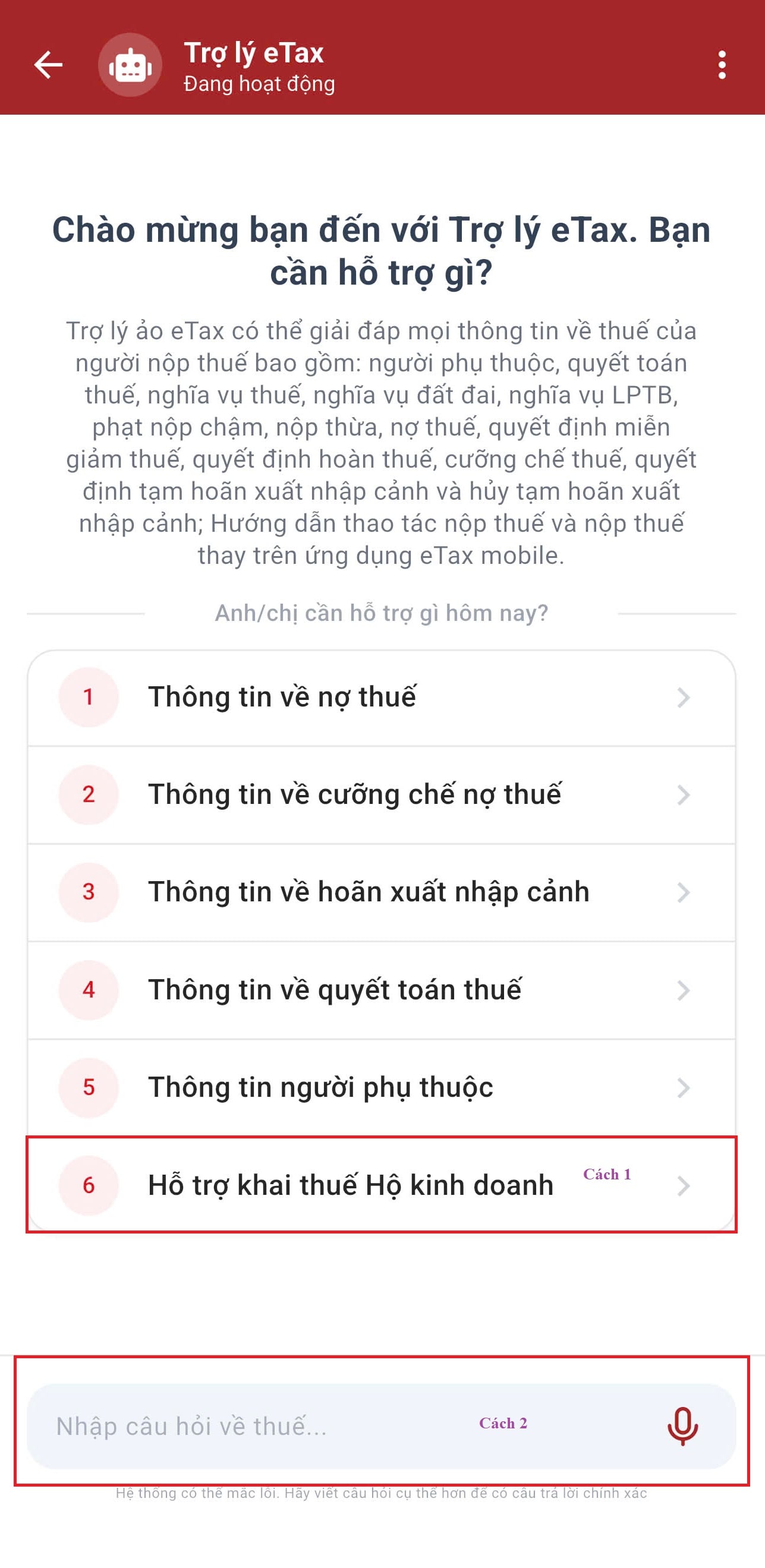 Hướng dẫn HKD kê khai tờ khai mẫu 01/CNKD qua Chatbot trên eTax Mobile đối với doanh thu trên 1 tỷ
