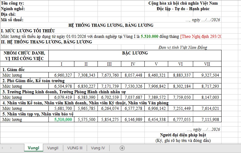 Mẫu thang bảng lương 2026
