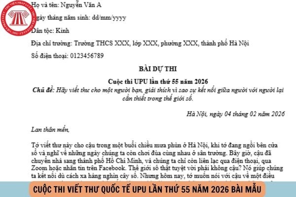 cuộc thi viết thư quốc tế upu lần thứ 55 năm 2026 bài mẫu
