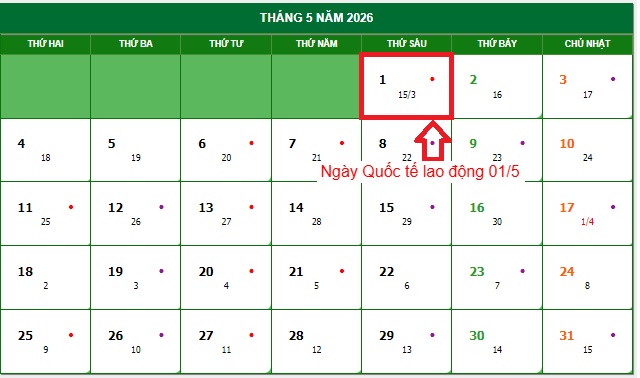 lịch nghỉ lễ 10/3, 30/4, 1/5 và 2/9 năm 2026 của công chức, viên chức, người lao động và học sinh