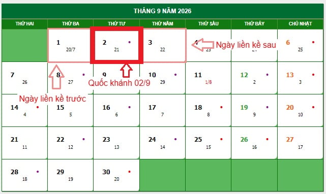 lịch nghỉ lễ 10/3, 30/4, 1/5 và 2/9 năm 2026 của công chức, viên chức, người lao động và học sinh