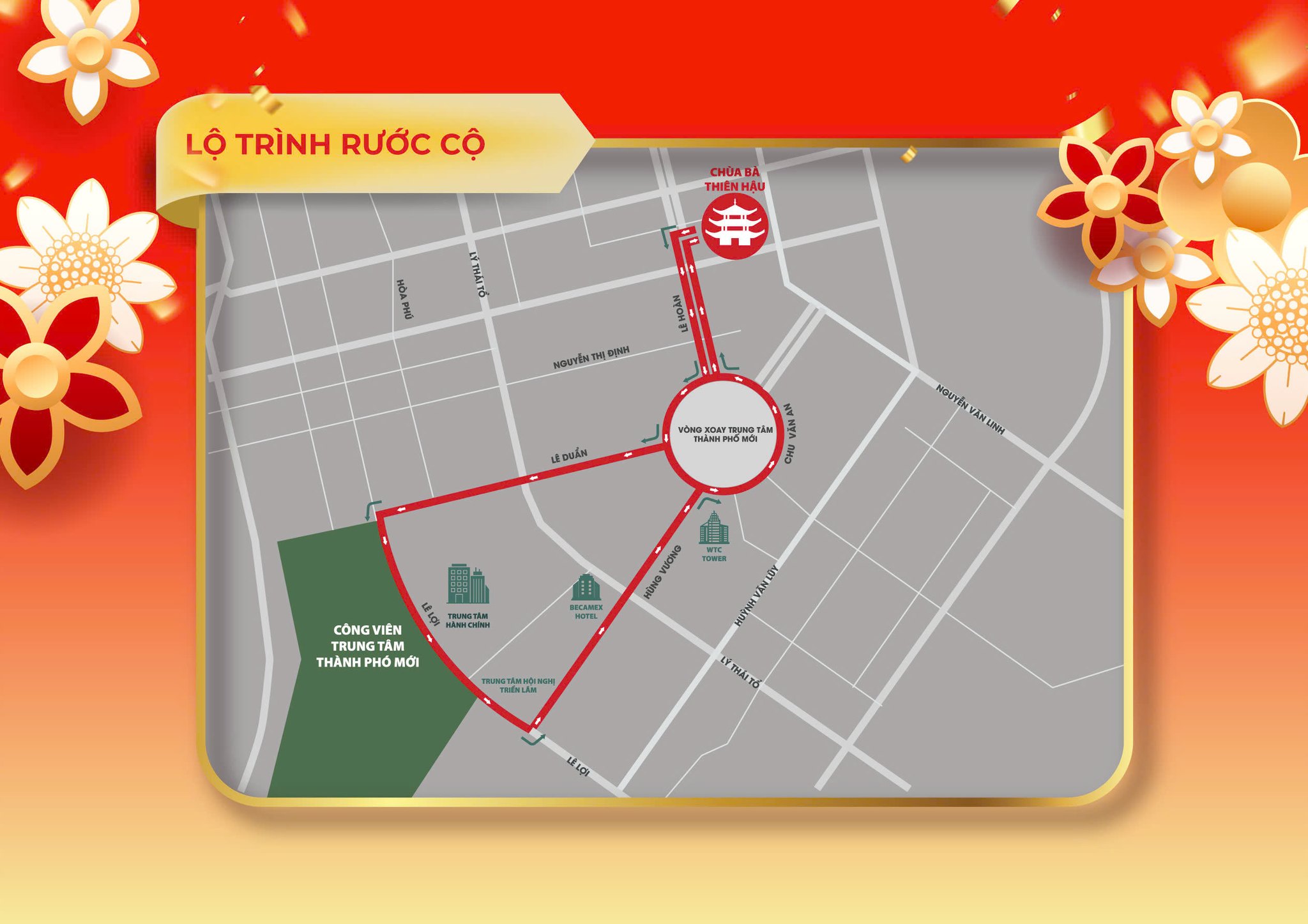 lộ trình Rước Cộ Bà Bình Dương 2026