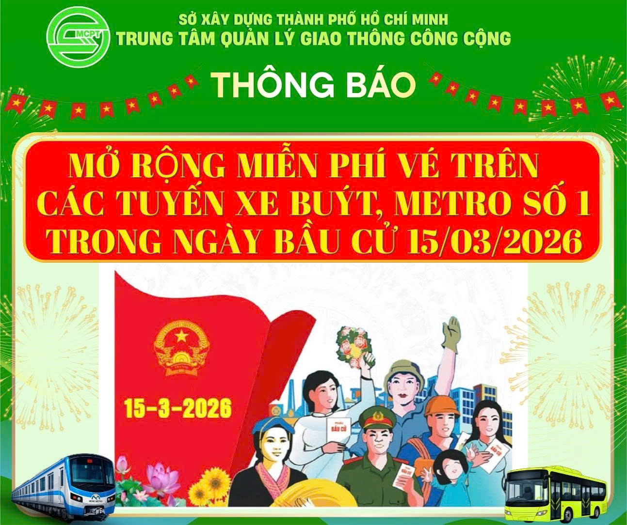 TP HCM miễn phí vé đi Metro và 118 tuyến xe buýt