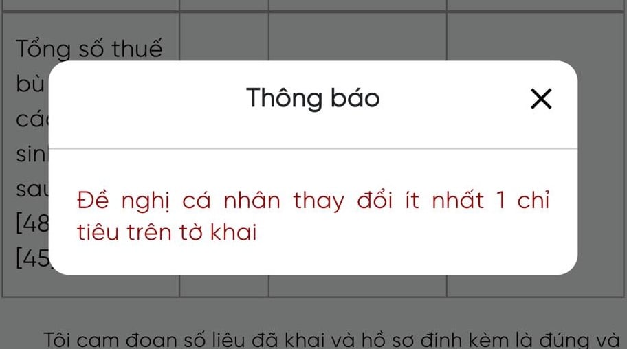 đề nghị cá nhân thay đổi ít nhất 1 chỉ tiêu trên tờ khai