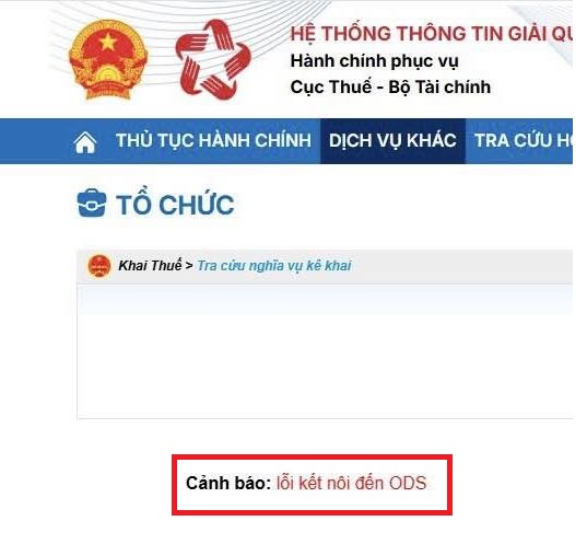 CẢNH BÁO: lỗi kết nối đến ODS