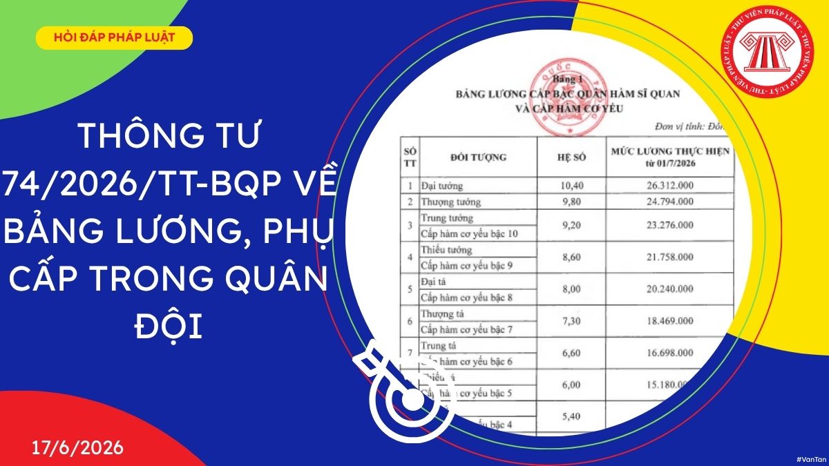 Thông tư 74/2026/TT-BQP về bảng lương, phụ cấp trong quân đội