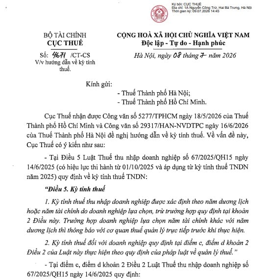 Công văn 4671 hướng dẫn kỳ tính thuế TNDN của Cục Thuế