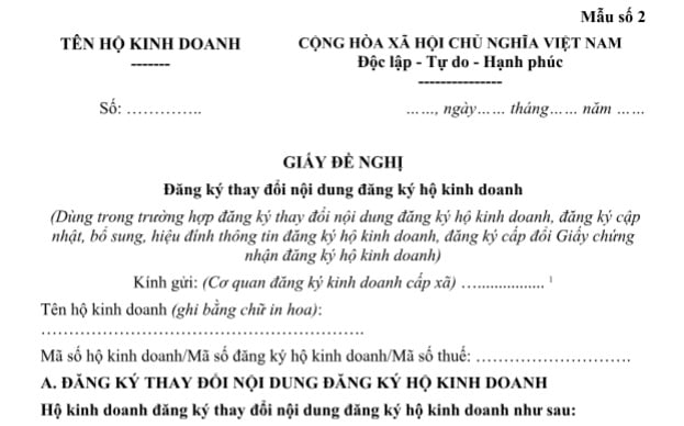 Mẫu thay đổi tên hộ kinh doanh mới nhất 2026