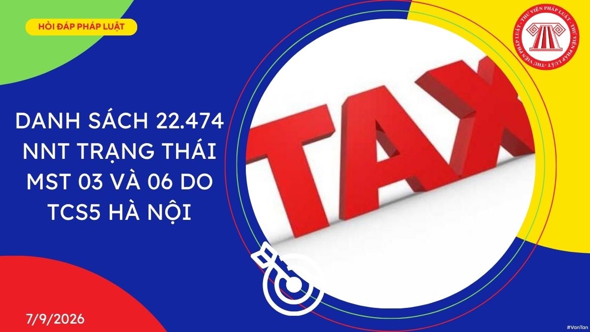 Danh sách 22474 NNT trạng thái MST 03 và 06 do TCS5 Hà Nội công bố