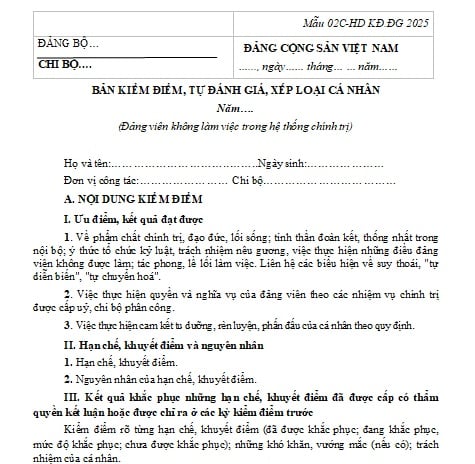 mẫu 2C kiểm điểm đảng viên