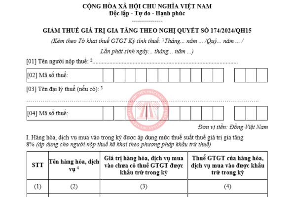 tờ khai giảm thuế GTGT  năm 2025