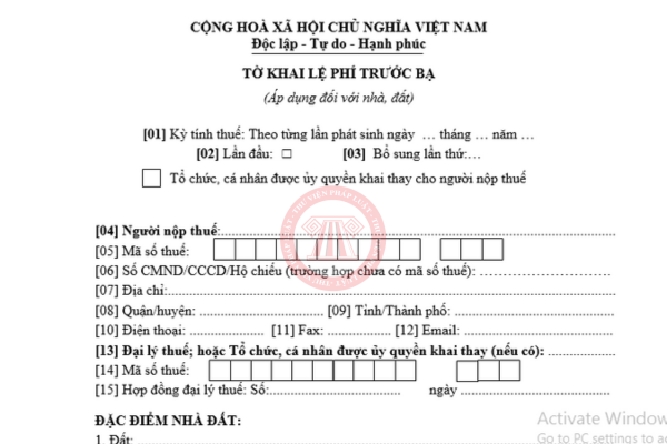 mẫu tờ khai lệ phí trước bạ nhà đất năm 2025