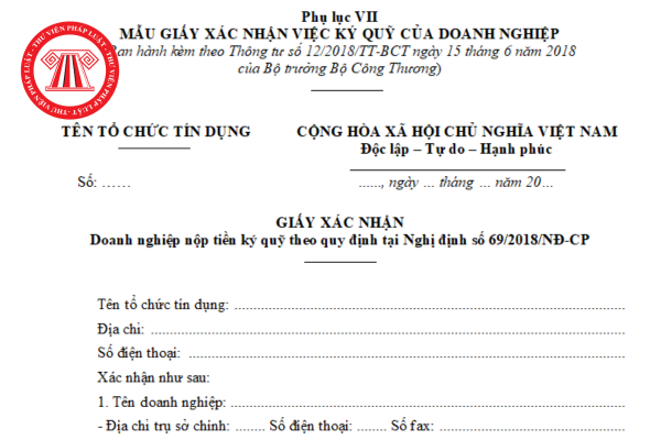 Mẫu giấy xác nhận việc ký quỹ của doanh nghiệp năm 2025