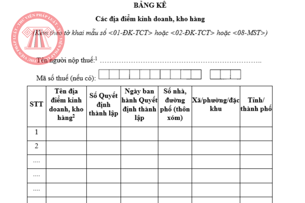 Tải về bảng kê địa điểm kinh doanh áp dụng từ ngày 1/7/2025