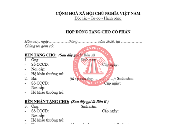 Mẫu hợp đồng tặng cho cổ phần mới nhất 2026