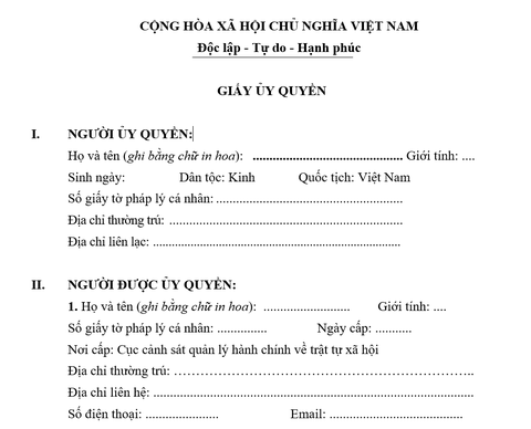 giấy ủy quyền đăng ký hộ kinh doanh