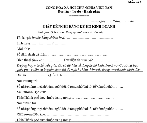 mẫu đơn đăng ký hộ kinh doanh 2026